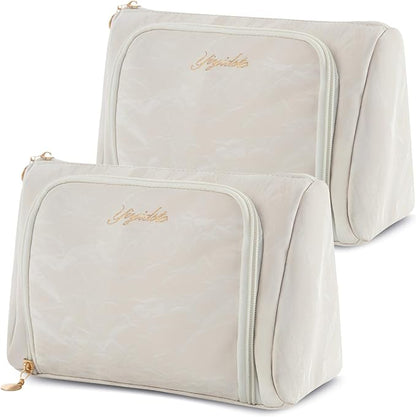 Cosmetic Bag Travel Makeup Bag Large Capacity Small Travel Zipper Pouch Makeup Organizer Bag for Women (White-2 Pack)