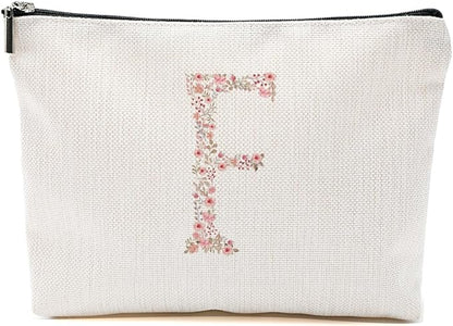 Initial Makeup Bag Floral F Personalized Cosmetic Bag Monogrammed Gifts for Women Girls Bride Friends Monogram Zipper Pouch for Teacher Appreciation Mothers Day Birthday Wedding Bridal Shower Gifts