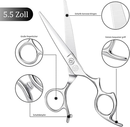 Moontay 5.5" Hair Cutting Shears with Large Finger Holes, Professional Barber Stylist Scissors, Salon Hair Cutting Scissors, 440C Japanese Stainless Steel, Silver