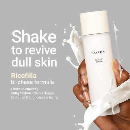 HAYEJIN RiceFila Milk Toner for Glass Skin – 2-in-1 Hydrating Korean Rice Toner with Niacinamide, 8 Hyaluronic Acids & 6 Peptides – Dual Phase Lightweight Rice Bran Facial Toner 5.07 fl oz