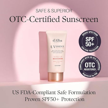 d'alba Piedmont Waterfull Tone-Up Sunscreen Serum BROAD SPECTRUM SPF 50 + Korean Sunscreen for Face, All Skin Tones, Sweat Proof Formula (1.69 fl.oz.)