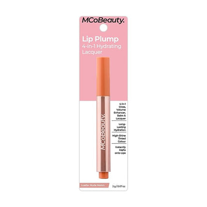 MCoBeauty - Lip Plump 4-in-1 Hydrating Lacquer - Multi-Benefit Lip Color with Shea Butter, Hyaluronic Acid and Click-Pen Format - Luella, Nude Melon Shade - 2.5ml