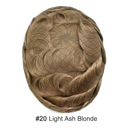 FACE MIRACLE Lace Front Mens Toupee Human Hair System Swiss Lace Center Toupee for Men Thin Skin PU Around Hair Replacement System V-Looped Mens Hair Wig Units 6"X9" #20 light ash blonde