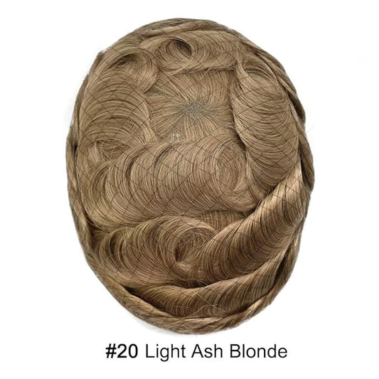 FACE MIRACLE Lace Front Mens Toupee Human Hair System Swiss Lace Center Toupee for Men Thin Skin PU Around Hair Replacement System V-Looped Mens Hair Wig Units 6"X9" #20 light ash blonde