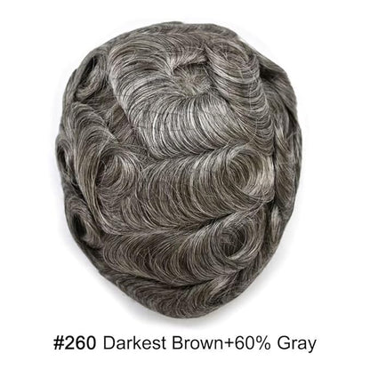 FACE MIRACLE Mens Toupee Lace Front Hairpieces Soft Human Hair Replacement System Natural Hairline Toupee for Men French Lace Poly V-Looped Mens hair Units 6"X8" #260 Darkest Brown with 60% Gray