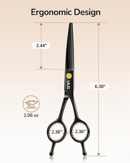 ULG Hair Cutting Scissors Professional Salon Shears 6.5-Inch Ultra Sharp Barber Scissors with PU Leather Case, Left/Right Symmetrical, Stainless Steel Haircut Scissors for Men, Women, Salon & Home Use