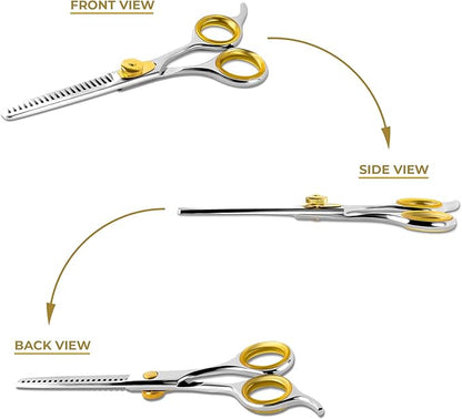 SHARF Gold Touch Barber 5.75 Inch, 20-Tooth Professional Thinning Shears 440c Japanese Stainless Steel Barber Scissors For Men and Women