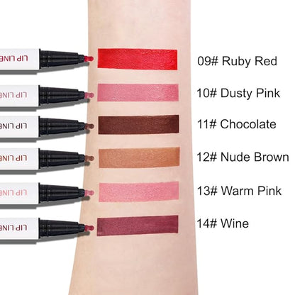 2Pcs Longwear Liquid Lip Liner Stain Marker Pen Set Long Lasting Waterproof, Mauve Pink Red Matte Semi Permanent 24 Hour Lip Liner and Lipstick Combo, Color Stay Lipliner All Day, Lips Stain peel off
