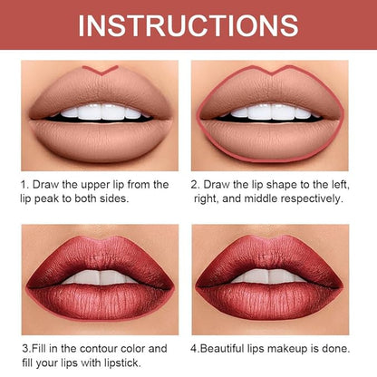 Kaely 2-in-1 Mauve Red Metallic Lip Liner & Lipstick Set Kit for Women, Lips Kit with Lip Liner Lip Stains Long Lasting Waterproof 24 Hour Lipstick and Lip Liners Combo Lipliners Pencil Set 08