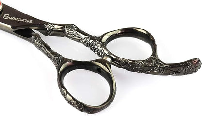 6/7/8-Inch Professional Hair Scissors Haircut Rose Pattern Hair Scissors Styling Tools Japanese Stainless Steel Scissor Set (7-inch cutting scissors-B)