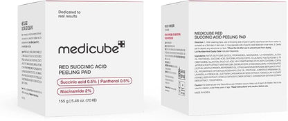 Medicube Red Succinic Acid Panthenol Facial Peeling Pads - Exfoliating Toner Pads for Breakout-Prone Skin with Niacinamide, AHA, BHA, and Soothing Panthenol - Non-Comedogenic
