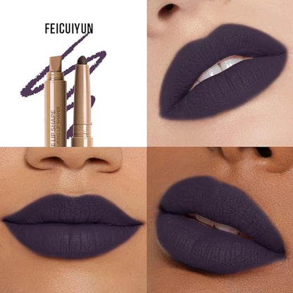 Matte Crayon Lip Liner Pencil, Deep Purple Lip Liners Lipstick For Women Halloween Birthday Party Wear, Plump Creamy Formula With Silicone Smudger for Define Contours & Sculpting Lip