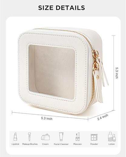 KOTORA Small Makeup Bag for Purse Cute Travel Makeup Bag Clear Cosmetic Bag with Zipper, Car Make Up Bag Organizer Storage Traveling Car Accessories Travel Essentials for Women (Mini White)