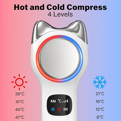 Cool and Hot Facial Firming Device, Light Face Tool with Vibration, Facial Massager with 8-21°C Cold, 38-47°C Hot, Electric Skin Care Kit