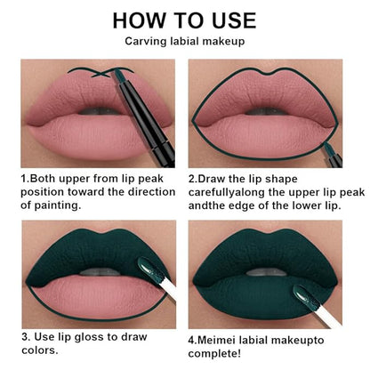 evpct 3Pcs Dark Black Green Purple Matte Lip Liner and Liquid Lipstick Lip Stain Sets for Women Long Lasting Waterproof, 24 Hours Goth Lipstick labiales matte mate larga duracion listip 24 hours, 19#