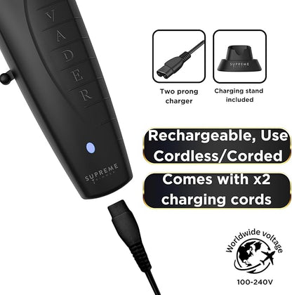 Supreme Trimmer Vader Clipper with DLC Taper Blade STC5098 | 210 Min Run Time 7500 RPM Hair Trimmer | Professional Brushless Motor Barber Clipper | Black
