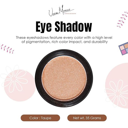 Vera Moore Eyeshadow, Highly Pigmented Eyeshades and Textures, Provide Bold and Lasting Looks, Suitable for Any Event, Easily Blendable Eye Makeup in Multiple Shades. (Taupe)