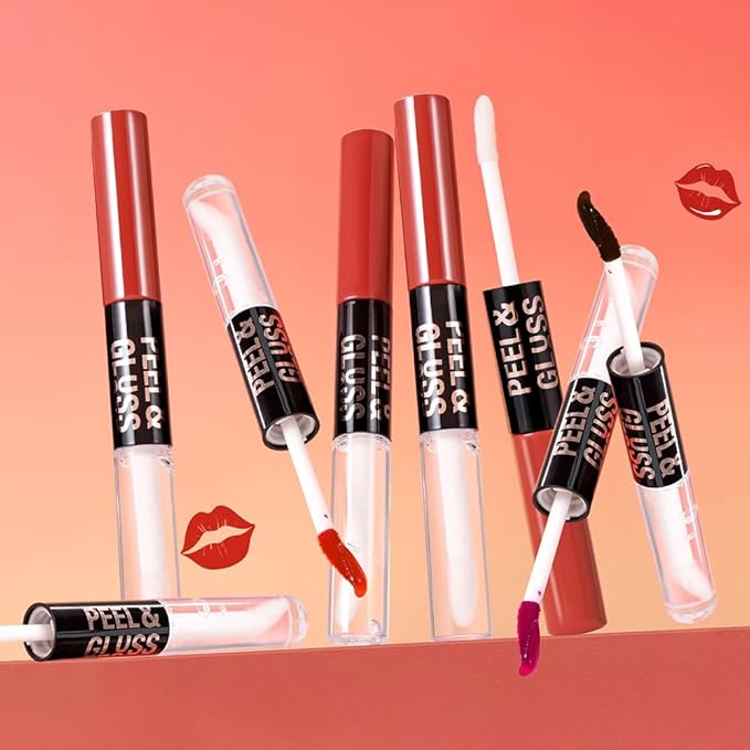 Brown Lip Stain Peel off Lip Oil Dual Ended Combo Set, 2 in 1 Lips Liner Stain Oil Peel off Long Lasting Waterproof, High Pigmented Flawless Lips Tint Stick Not Faded Vegan & Cruelty-free 06#