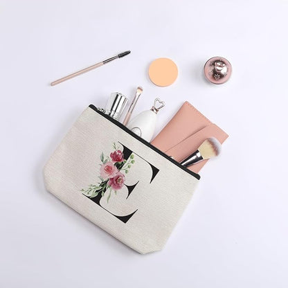 Initial Makeup Bag, Personalized Gifts for Women, Bridesmaid Gifts, Birthday Gifts for Women Mom, Gifts for Best Friend, Bride Bridesmaid Cosmetic bag (Letter E)
