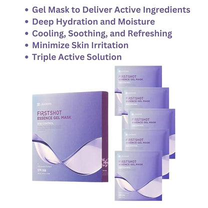 LEADERS FirstShot Essence Gel Mask Age Control - Anti-Aging, Hydrating & Regenerating Hydrogel Mask to Rejuvenate & Revitalize Skin | Age Control with Silkworm Extract for Youthful Skin - 5 Pack