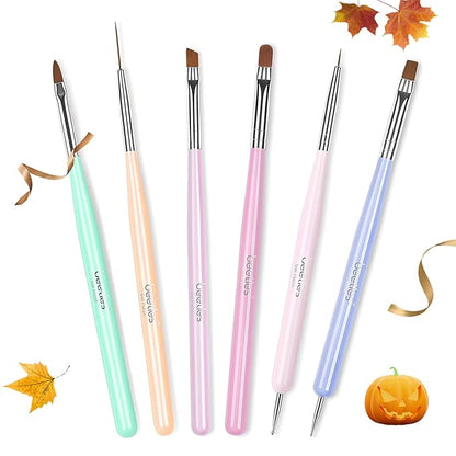 Beetles Gel Polish Nail Art Brushes, 6 Pcs Fingernail Art Design Pens, Wood Alloy Handle, Dotting Pen Clean Up Liner French Nail Brush Set, DIY Manicure Tools Gift for Women