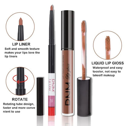 2pcs Rose-Beige Lip Liner and Lipstick Makeup Set, Nude Matt Liquid Brown Lipstick 24H Waterproof Long Lasting Matt Lip Kit (#25)