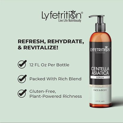 Lyfetrition Centella Asiatica Cica Serum - 12 Fl Oz Large Bottle - Anti-Aging Face Serum for Sensitive Skin Cream - Boosts Collagen Production Younger Skin