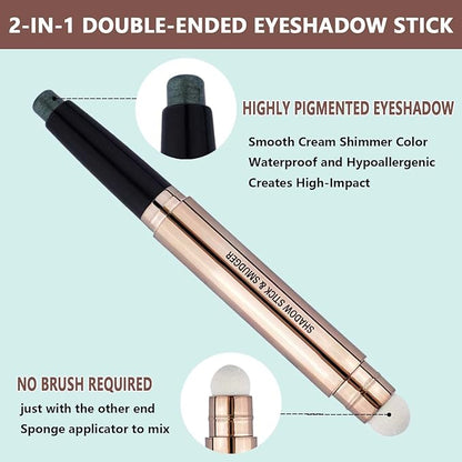 Green Eyeshadow stick Makeup Brush,Glitte Primer Palette Smooth Cream Shimmer Pencil Long Lasting Waterproof Eye Shadow Highlighter Hypoallergenic Multi-Dimensional eyes Look