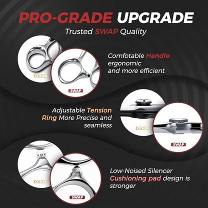 SWAP Professional Hair Cutting Scissors - 6.0'' Japanese SUS 440C Steel Barber Scissors, 60-62HRC Sharp Edge Blade with Adjustable Tension Screw for Salon & Home Use（6.0'' Hair Shears）