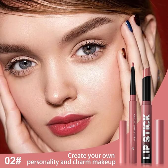 2Pcs 2 in 1 Matte Rose Lip Liner and Lipstick Combo Set for Women,Lipstick Stain Lip Liner for Daily & Party Long Lasting Waterproof Smudge Proof 24 Hour Full Coverage Vegan Lip Makeup Kit