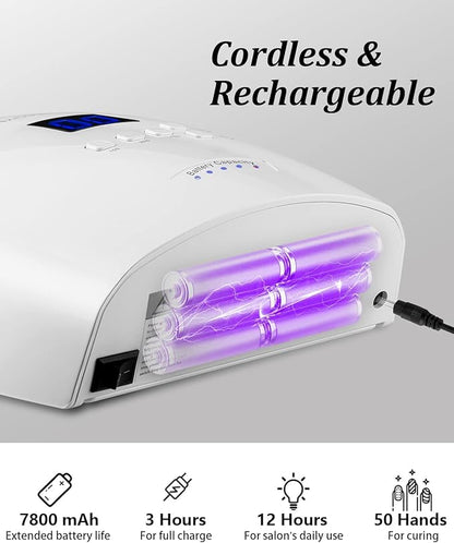 UV LED Nail Lamp, Cordless Gel Polish Dryer for Professional Gel Manicures - White