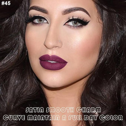 evpct 2Pcs Light Plum Purple Matte Liquid Lipstick Lip Gloss Stain and Retractable Lip Liner Makeup Set for Women Long Lasting Waterproof 24 Hours Lipstick labial mate larga duracion 24 45#