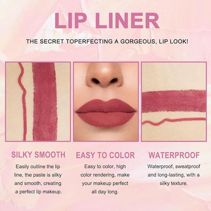Kaely 2-in-1 Mauve Red Lip Liner & Lipstick Set Kit for Women, Matte Lips Kit with Lip Liner Lip Stains Long Lasting Waterproof 24 Hour Lipstick and Lip Liners Combo Lipliners Pencil Set 13