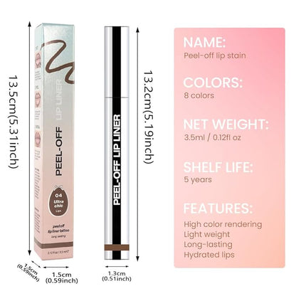 Matte Lip Stain Peel Off Lip liner with Tweezer, Light Taupe Peel Off Lip Stain, Long Lasting Waterproof Lipstick Lip Gloss Tattoo, Transfer-proof for All Skin Types, 0.12 fl oz 04#