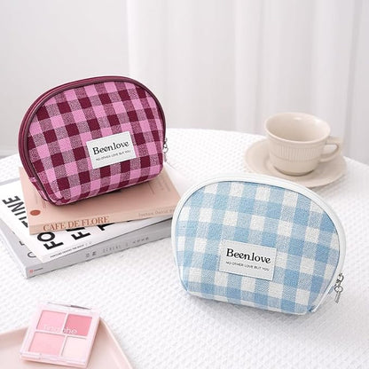 FAELBATY Checkered Makeup Bag, 3 Pack Large Travel Makeup Bag Set, Cosmetic Bag for Women (Blue)