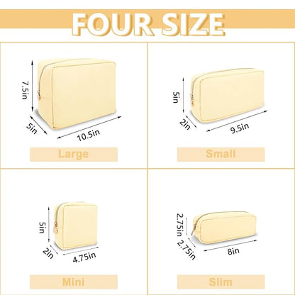 Large Makeup Bag Pouch,Nylon Women Travel Toiletry Storage Bag Preppy Cosmetic Bag for Girls,Big Makeup Organizer Bag Cute Zipper Pouch Skincare Bag for Sport Work Gift(Large-Sand)