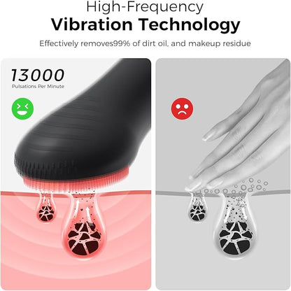 Facial Cleansing Brush Electric Face Scrubber - Rechargeable Face Cleansing Brush with 4 LED Gentle Light Silicone Heat and Vibration Exfoliator Massage Deep Cleansing,IPX7 Waterproof,Ideal Gift﻿