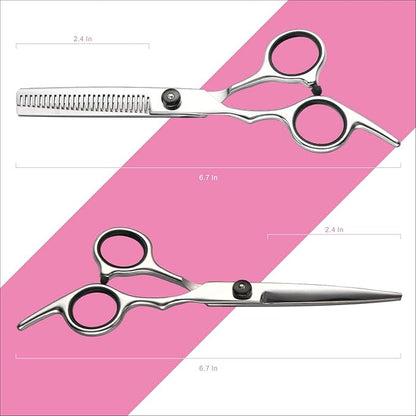 Hair Cutting Scissors Thinning Shears- Fcysy Professional Barber Sharp Hair Scissors Hairdressing Shears Kit with Haircut Accessories in Leather Case for Cutting Styling Hair for Women Men Pet- 7 Pcs