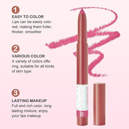 evpct Dusty Rose Lip Liner Crayon Pencils Set for Women, Purple Beige Matte Lip Stick Crayon Long Lasting, Lips Pencil Liner and Lipstick Set, Lipliner Pencil, 24 Hours Lipstick, Built-in Sharpener 03