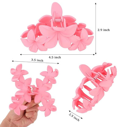 Hawaiian Flower Hair Clips Large Matte Hair Claw for Women Non-Slip Strong Hold Clips for Thick Hair, Hair Accessories for Women and Girls,Black,Purple,Pink, Light yellow