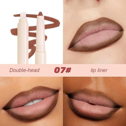 Plump Matte Crayon Lip Liner Pencil, Espresso Martini Lipstick Lip Liners for Women, 24 Hour Long-Lasting Lip Gloss Makeup, With Silicone Smudger for Define Contours & Sculpting Lip, 07