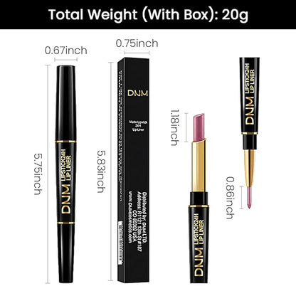 2-in-1Light Plum Rose Lip Liner & Lipstick Set Kit for Women, Matte Lips Kit with Lip Liner Lip Stains Long Lasting Waterproof 24 Hour Lipstick and Lip Liners Combo Lipliners Pencil Set 24