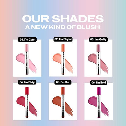 Sacheu Cheek STAY-N Liquid Blush for Cheeks — High Pigment, Buildable, Lightweight Cream Blush for Dewy & Radiant Flushed Cheeks — Long-lasting & Cruelty Free, I'm Cute