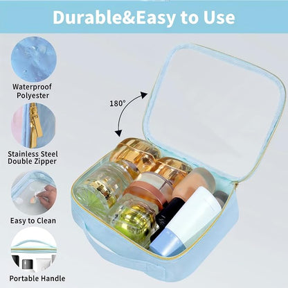 TSA Approved Travel Toiletry Bag,3 Pack Clear Makeup Bags with Handles,Quart Size Clear Cosmetic Bags for Traveling Women,Men,Carry on Airport Airline Compliant Bag,Blue