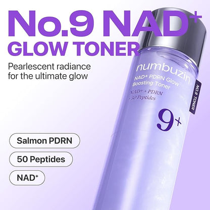 numbuzin No.9 Toner | NAD+ PDRN Glow Boosting Toner | Korean Skincare for Glowing, Firming, Wrinkles, Fine Lines | Salmon PDRN, Peptides | Essence for Aging, Dull Skin | 5.07 fl. Oz