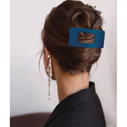 Velscrun Flat Hair Clips for Women Girls, Matte Lay Flat Claw Clips, Strong Hold Large Side Hair Clip All Hair Types, French Duck Billed Non Slip Grip Daily Styling Hair Jaw Claw Clip Blue