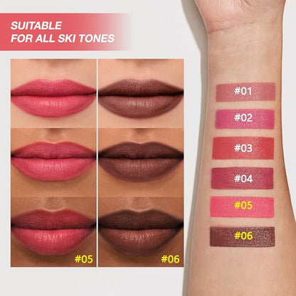 2Pcs Matte Lipstick Crayon - High Pigment Creamy Formula, Waterproof Long Lasting, Smooth Glide Application, Non-Sticklipstick, Ultra Thin Lightweight, Velvet Matte Lip Feel for Women 05#+06#
