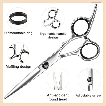 Fcysy Professional 11 Pcs Hair Cutting Tools - Baber Scissors, Blend Shears, Straight Edge Razor, Thinning Shears for Hair Cutting