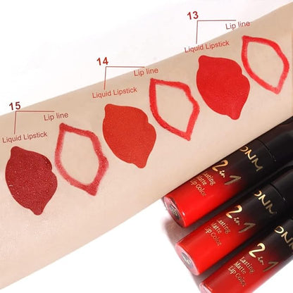 3Pcs 2 in 1 Ruby Bright Dark Red Lip Liner and Liquid Lipstick Stain Makeup Set for women, Long Lasting Smudge Proof Lip Tint Matte Finish Lip Gloss for All-Day Color Hold Easy to Use, Set05