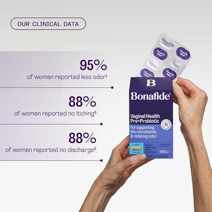 Bonafide Clairvee Vaginal Probiotic for Relief from Odor, Itching & Discharge, 1-Month Supply (15 Capsules)